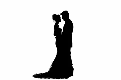 Silhouette Of A Bride And Groom Embracing