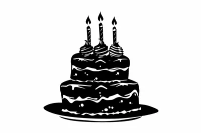 Black and White Birthday Cake Illustration