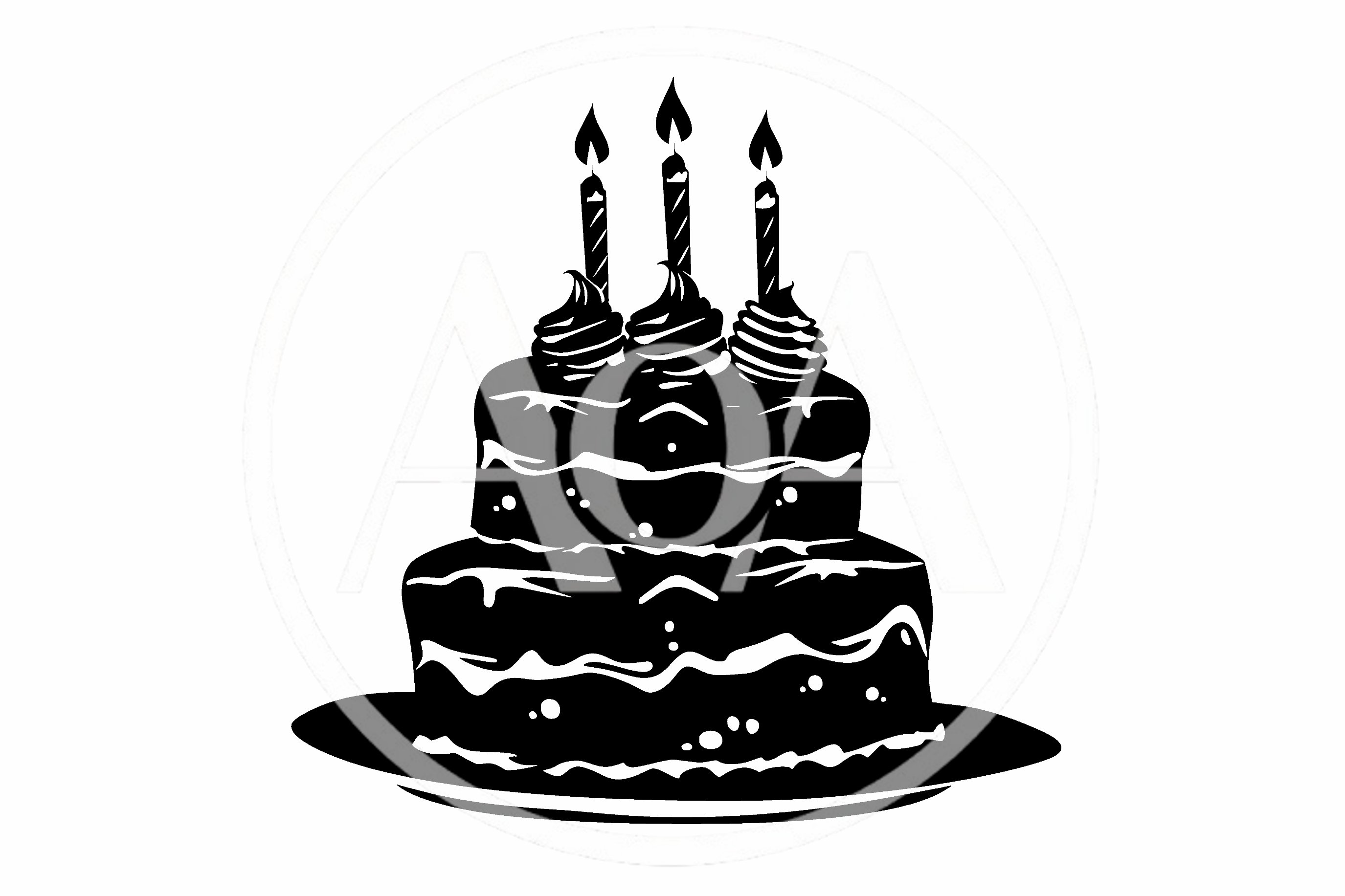 Black and White Birthday Cake Illustration
