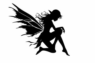 Black Silhouette Of A Fairy With Intricate Wings