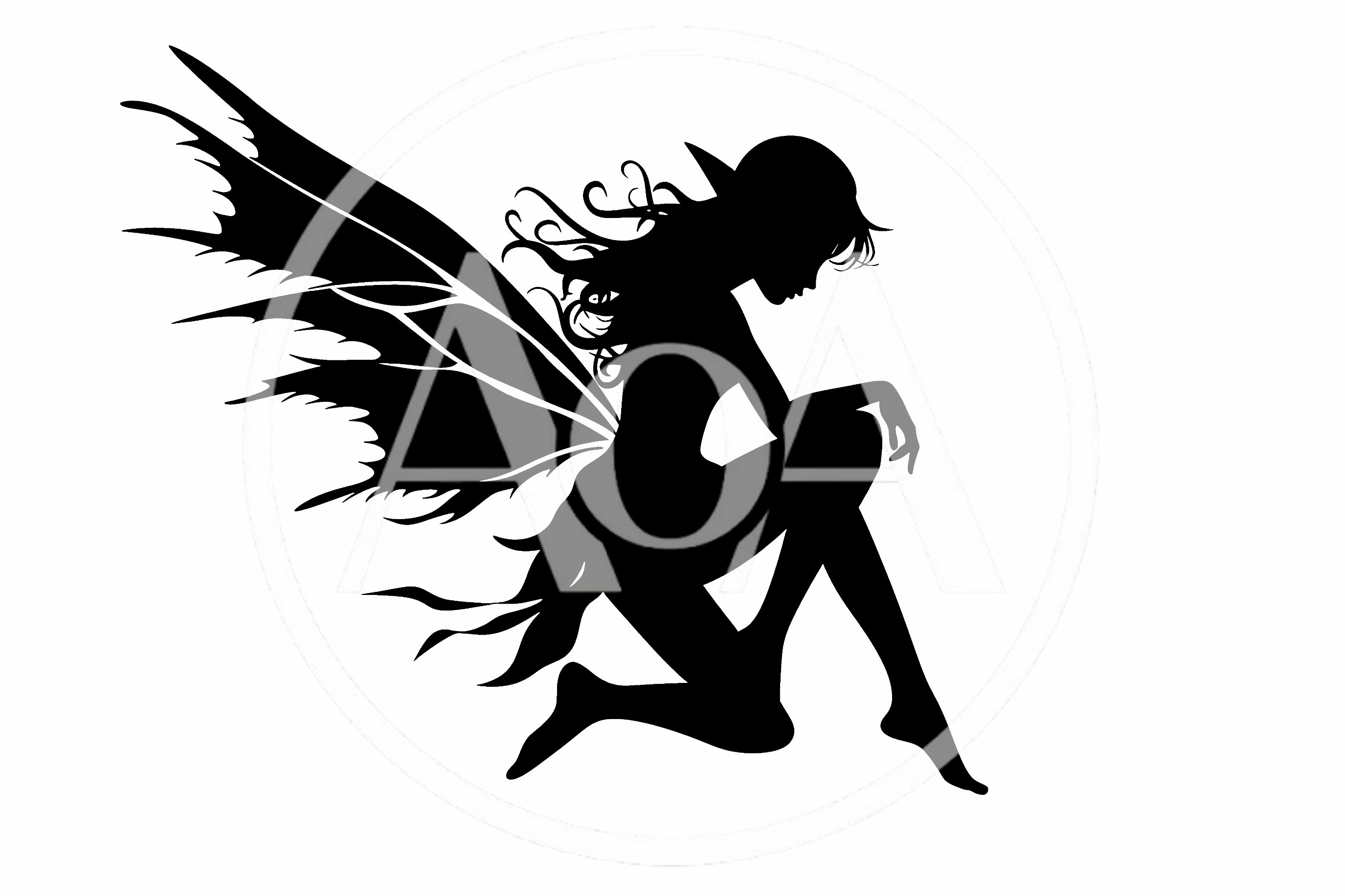 Black Silhouette Of A Fairy With Intricate Wings