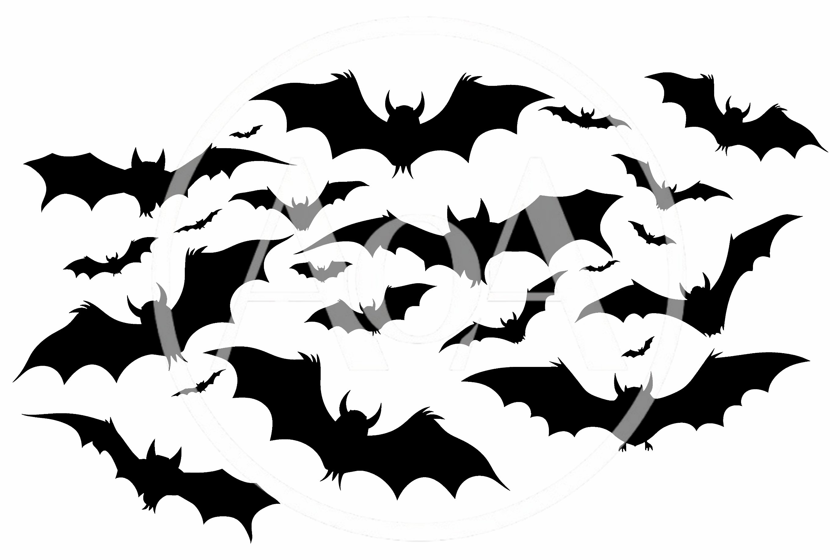 Flock Of Flying Bat Silhouettes On White Background