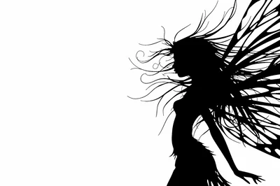 Black Silhouette Of A Fairy With Flowing Hair