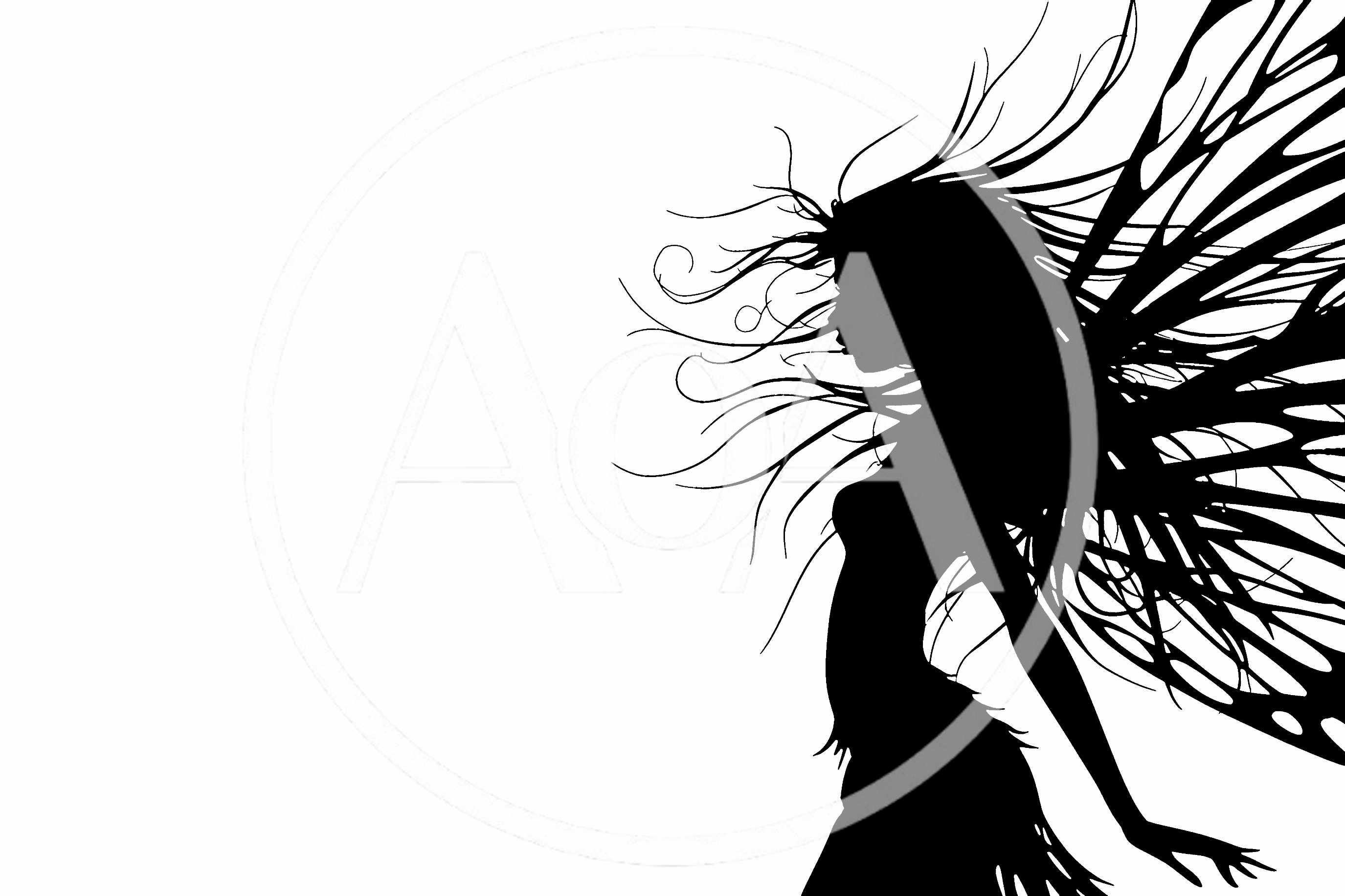 Black Silhouette Of A Fairy With Flowing Hair