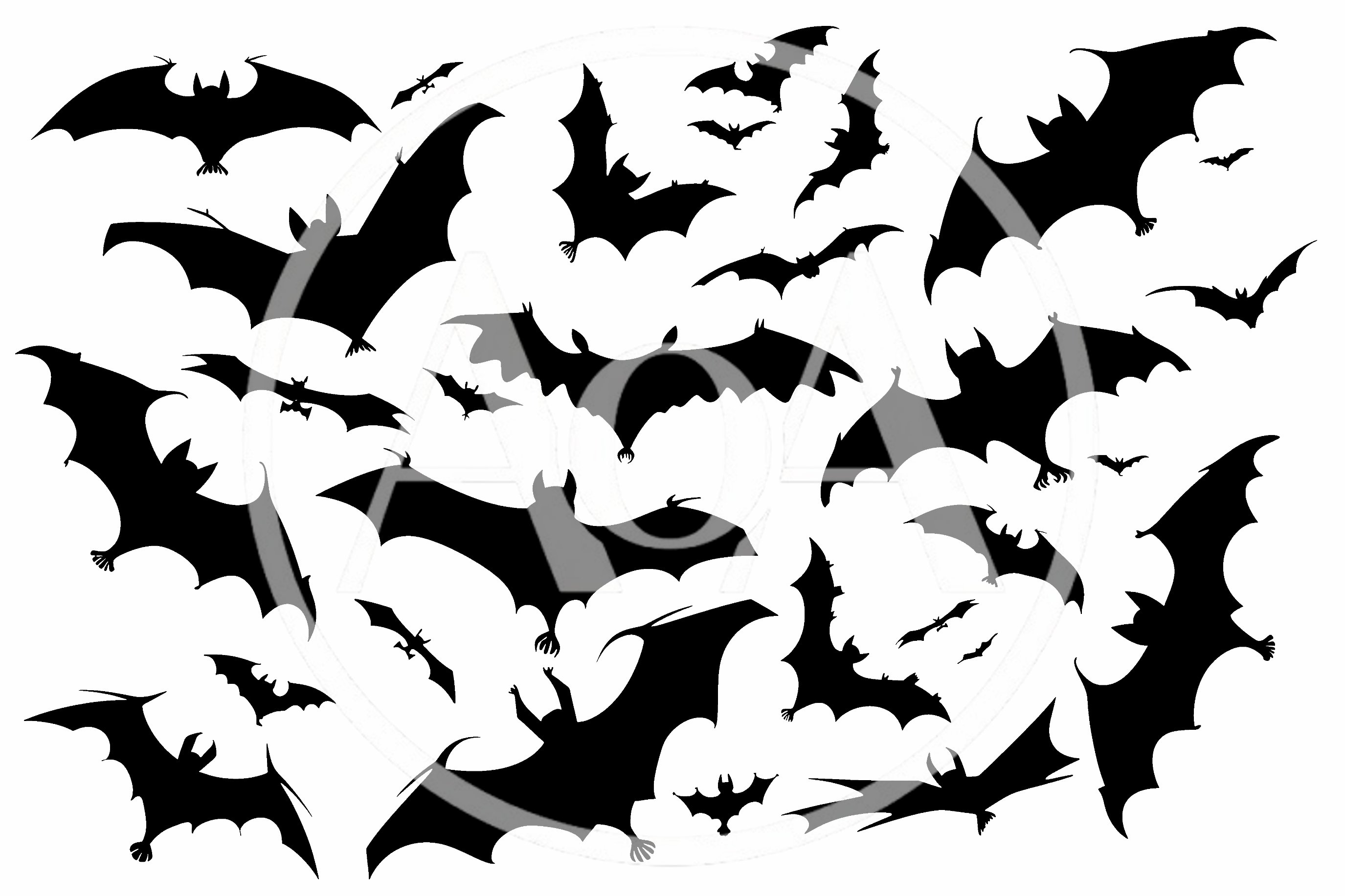 Collection Of Flying Bat Silhouettes On White Background
