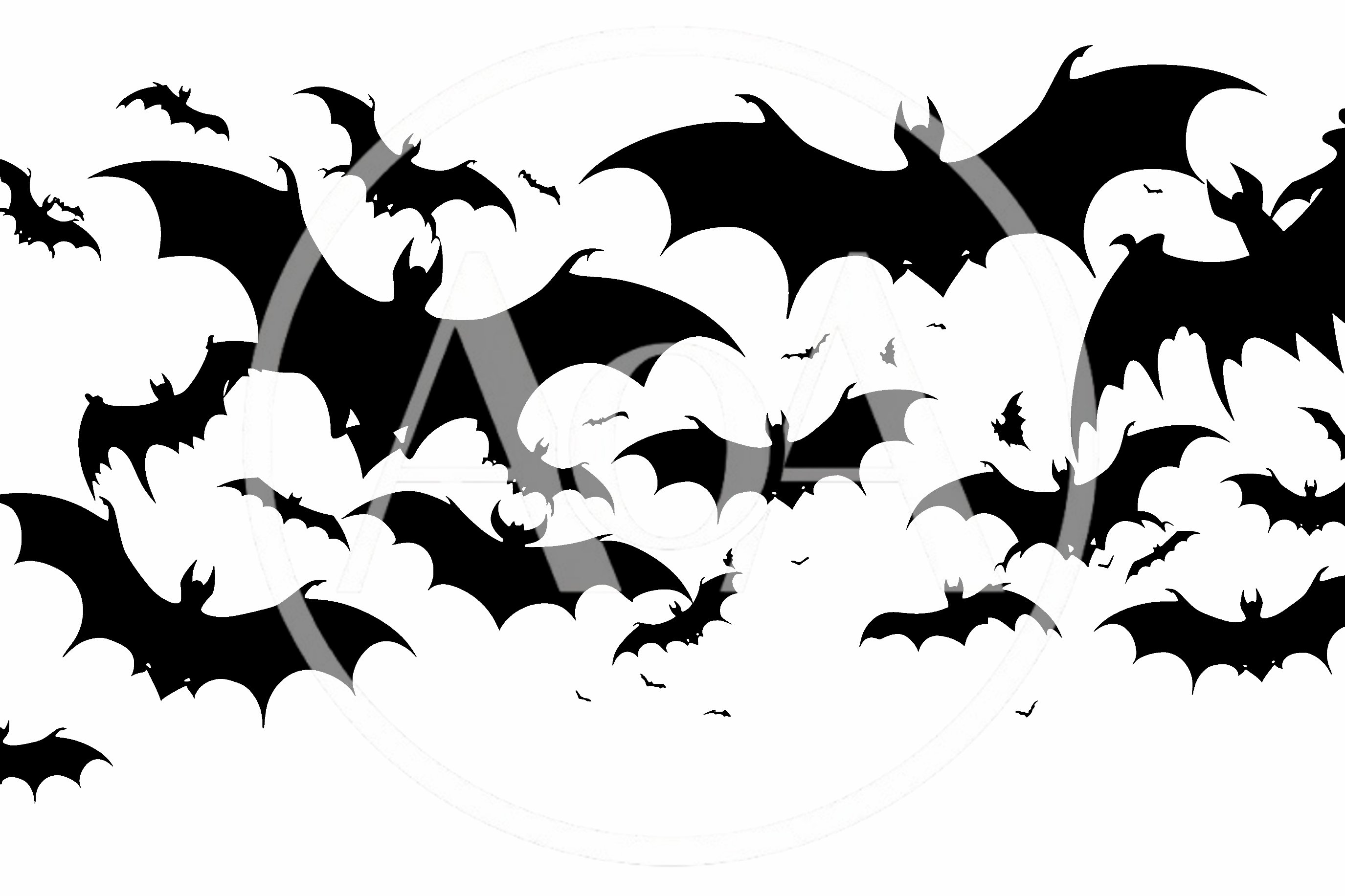 Swarm Of Black Silhouetted Bats Flying