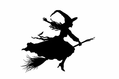 Black Silhouette Of A Witch Flying On A Broomstick