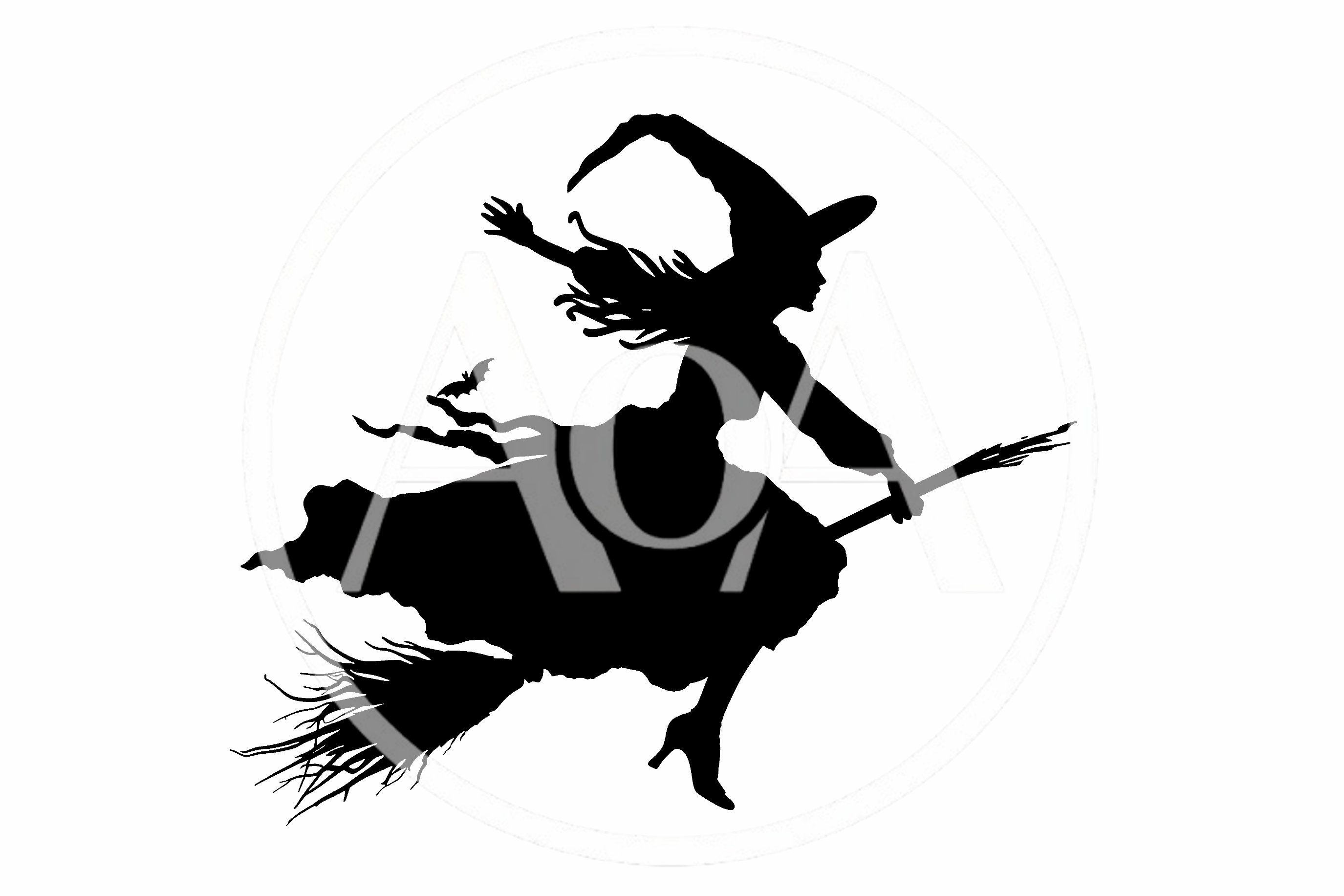 Black Silhouette Of A Witch Flying On A Broomstick