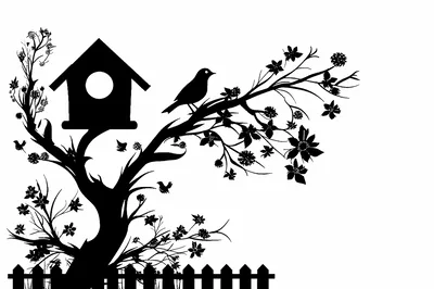 Black Silhouette Illustration Of A Birdhouse On A Tree