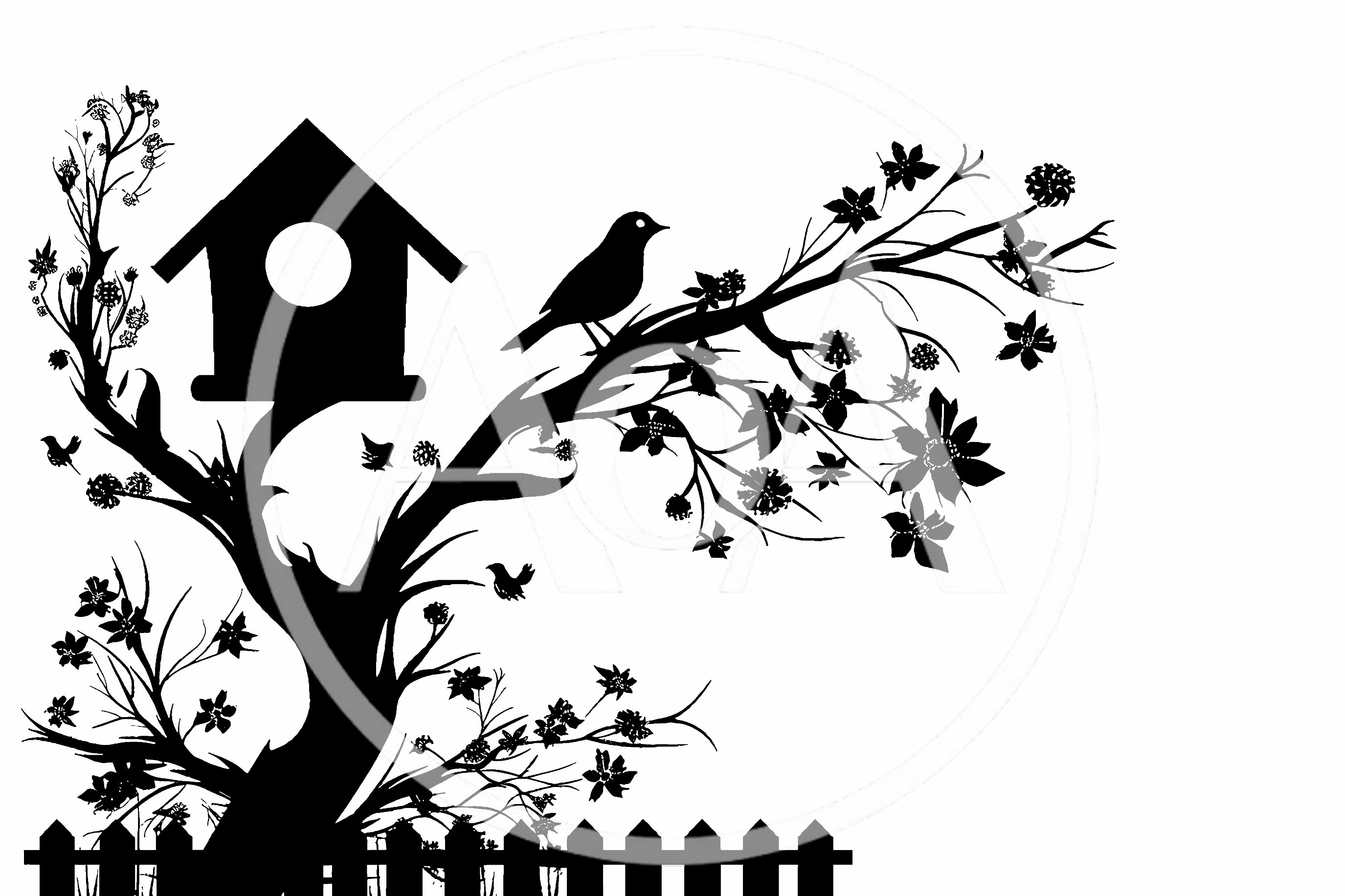 Black Silhouette Illustration Of A Birdhouse On A Tree