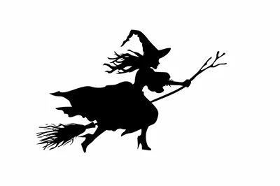 Black Silhouette Of A Witch Flying On A Broomstick