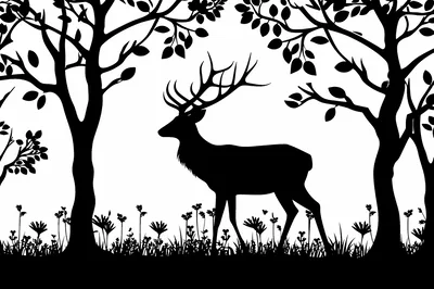 Silhouette Of A Majestic Stag In A Forest