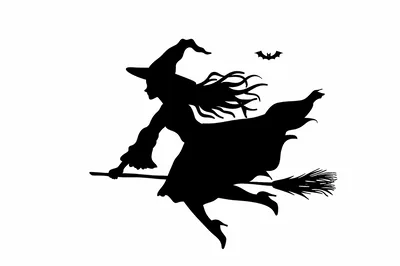 Black Silhouette Of A Witch Flying On A Broomstick
