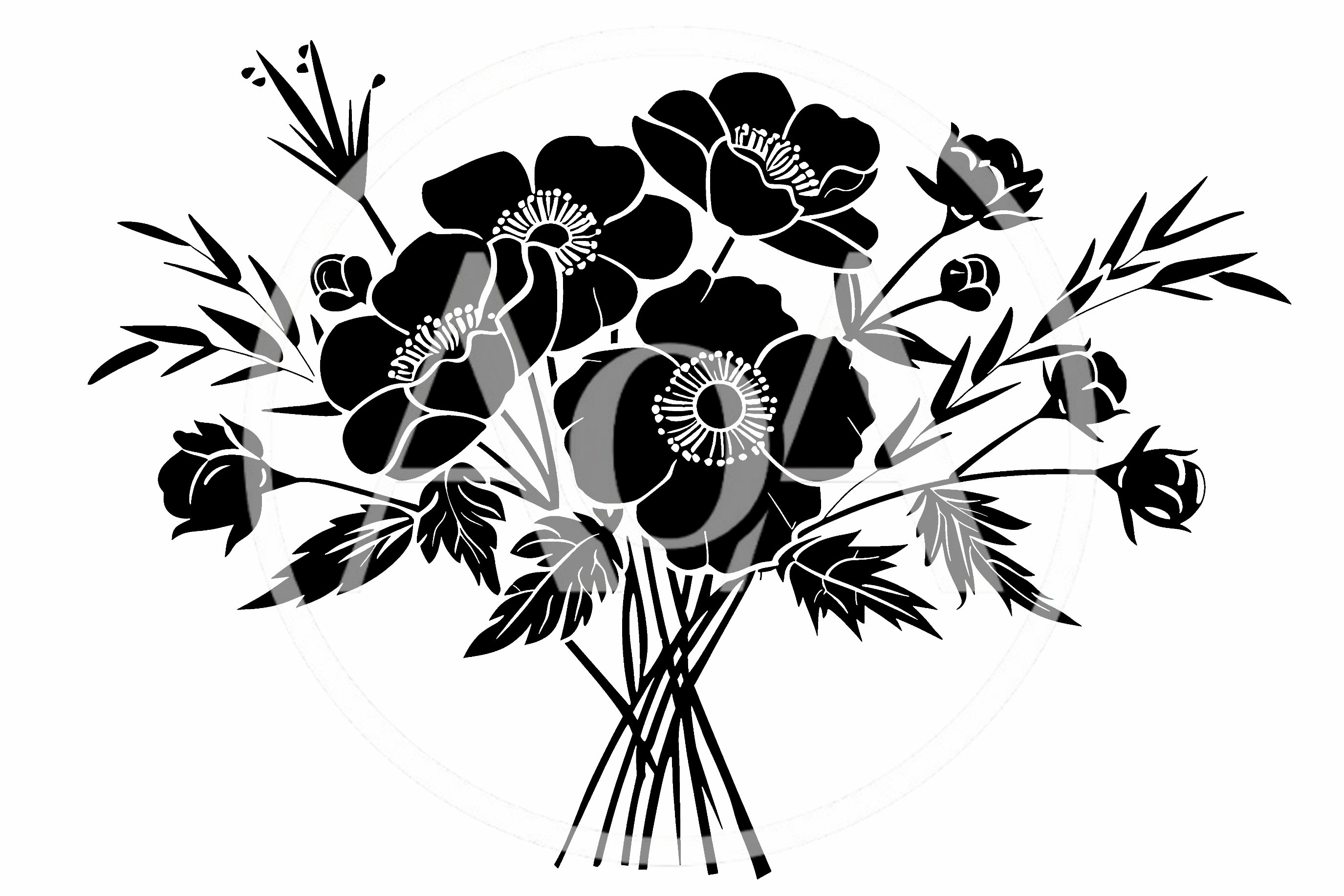 Black and White Floral Bouquet Illustration