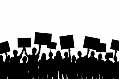 Silhouette Crowd Of Protesters Holding Blank Signs