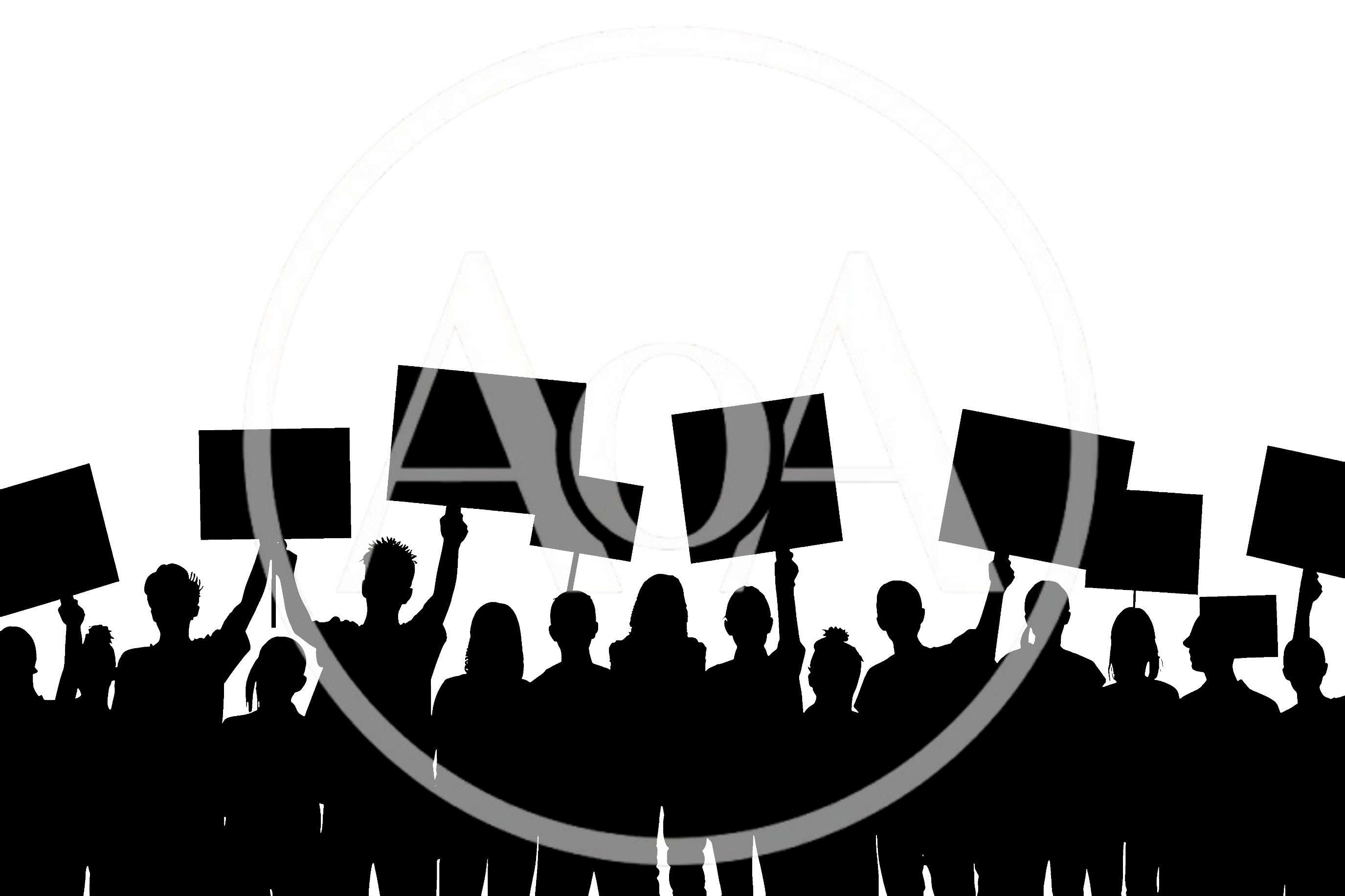Silhouette Crowd Of Protesters Holding Blank Signs