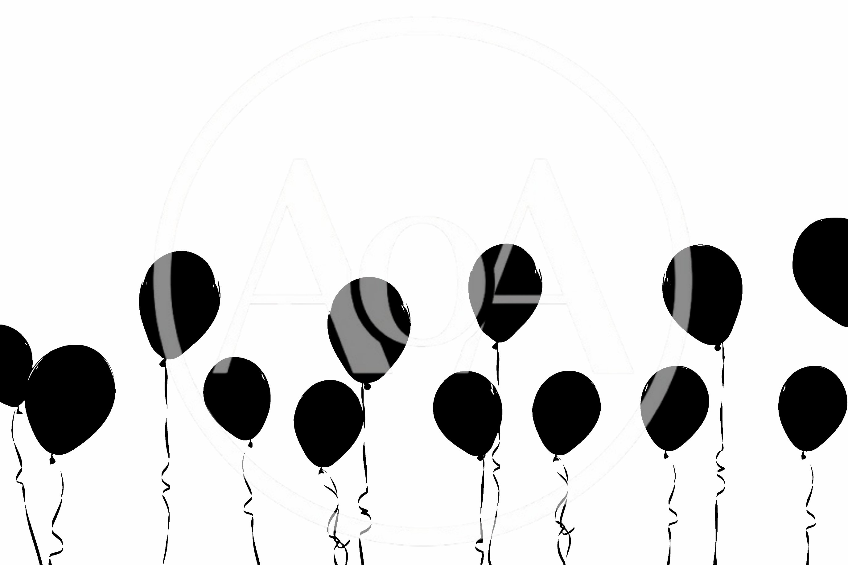 Black Balloon Silhouettes On White Background