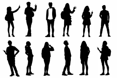Set Of Student Silhouettes In Various Poses