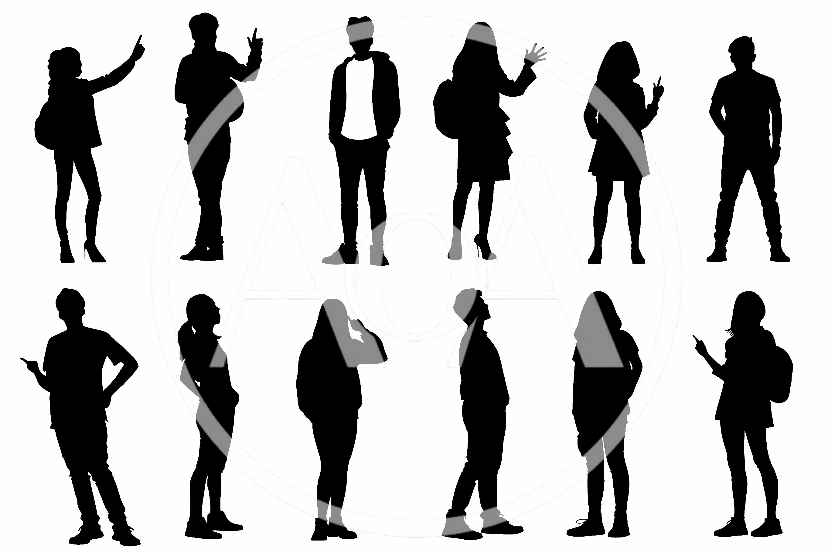 Set Of Student Silhouettes In Various Poses