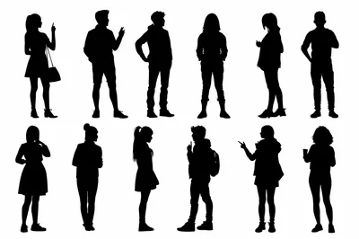 Set Of Twelve Human Silhouettes In Various Poses