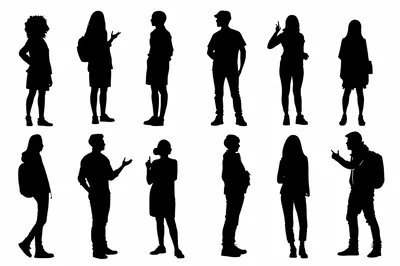 Set of Diverse Student Silhouettes Standing
