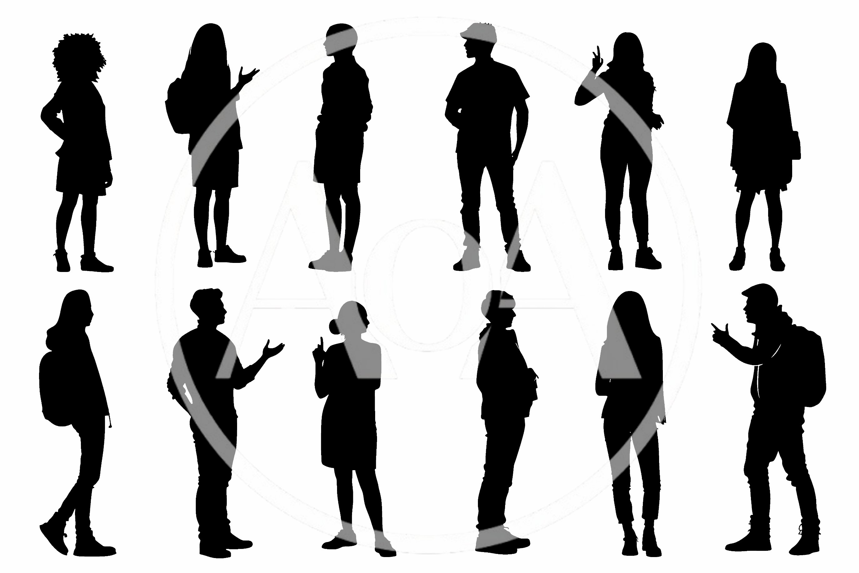 Set of Diverse Student Silhouettes Standing