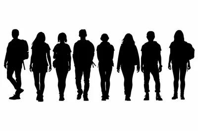 Silhouettes Of Diverse Students Walking Together