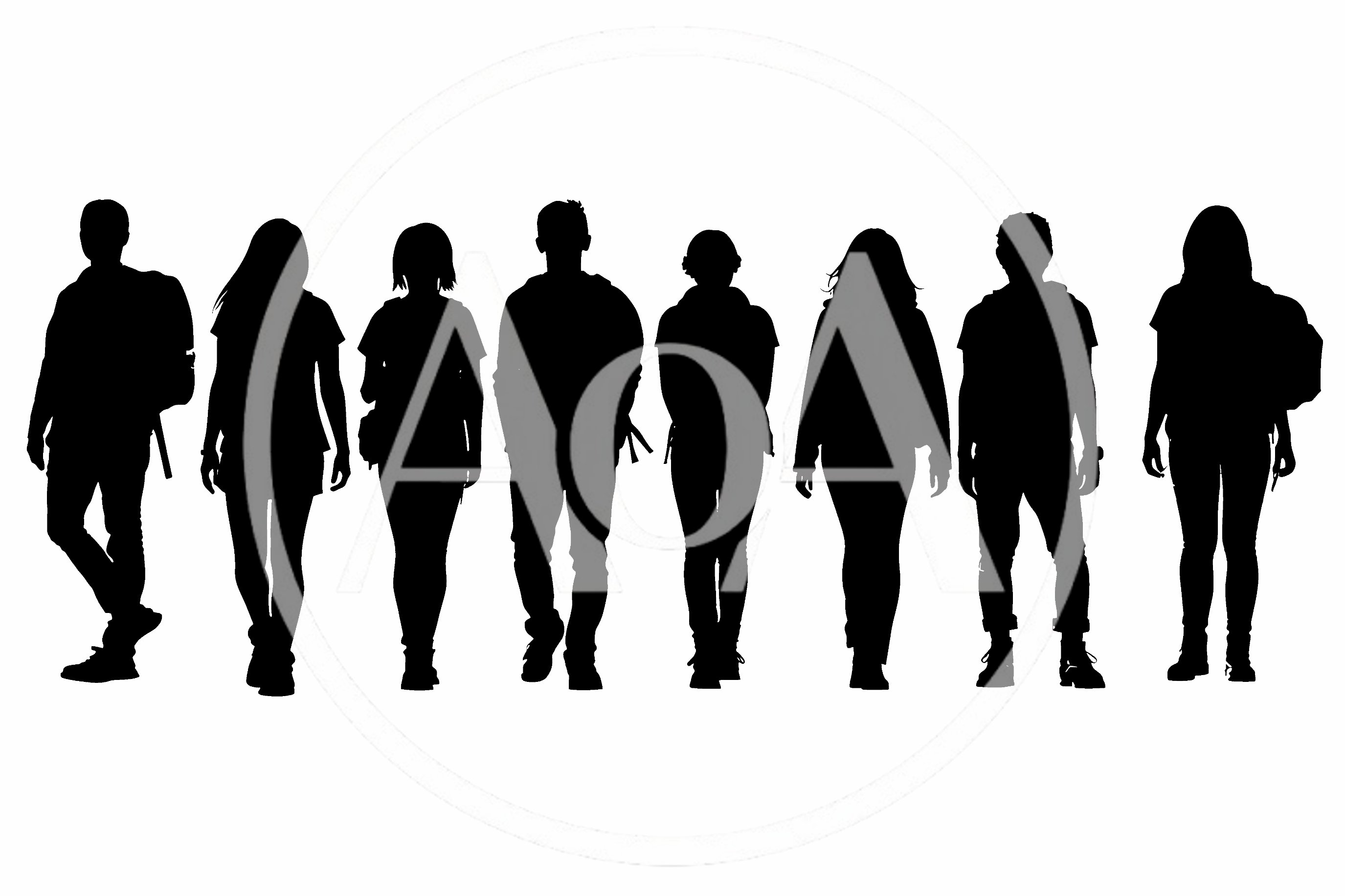 Silhouettes Of Diverse Students Walking Together