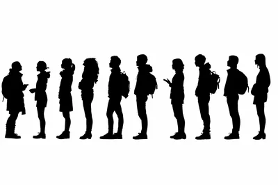 Silhouettes Of Students Standing In A Queue