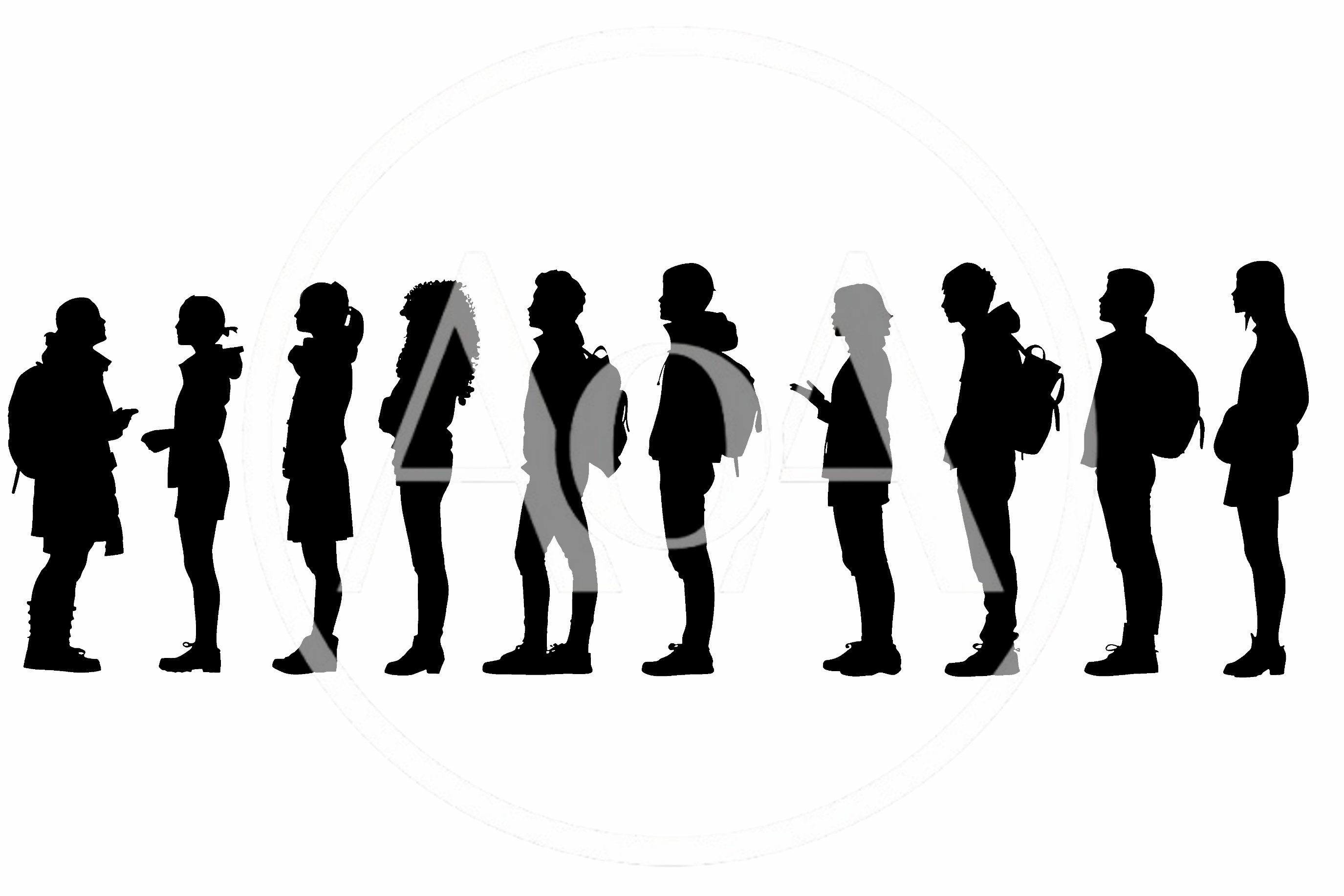 Silhouettes Of Students Standing In A Queue