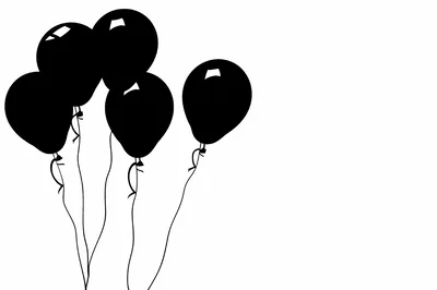 Black Silhouette Balloons Floating On White Background