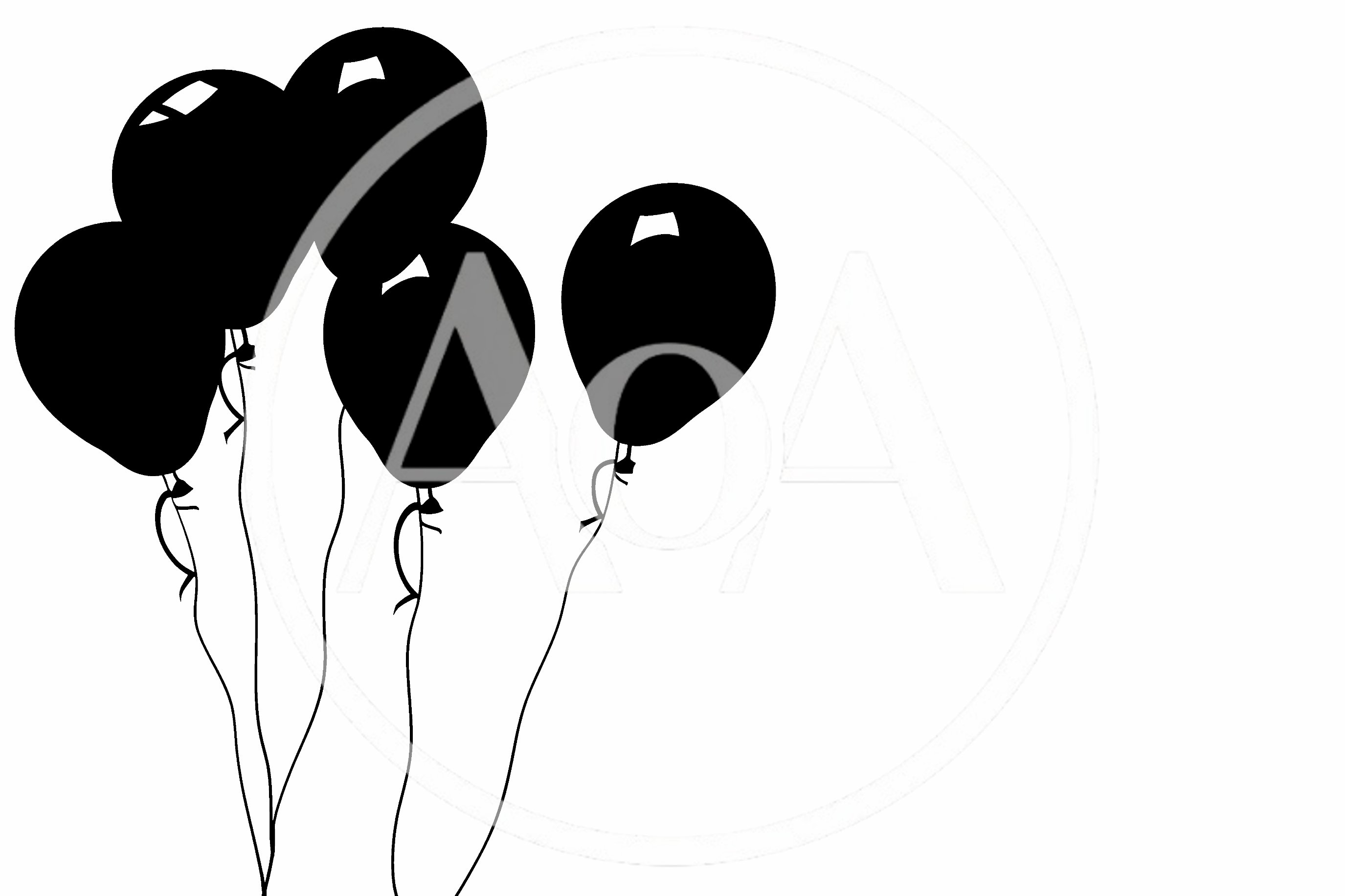 Black Silhouette Balloons Floating On White Background