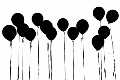 Black Balloon Silhouettes Floating Against White Background