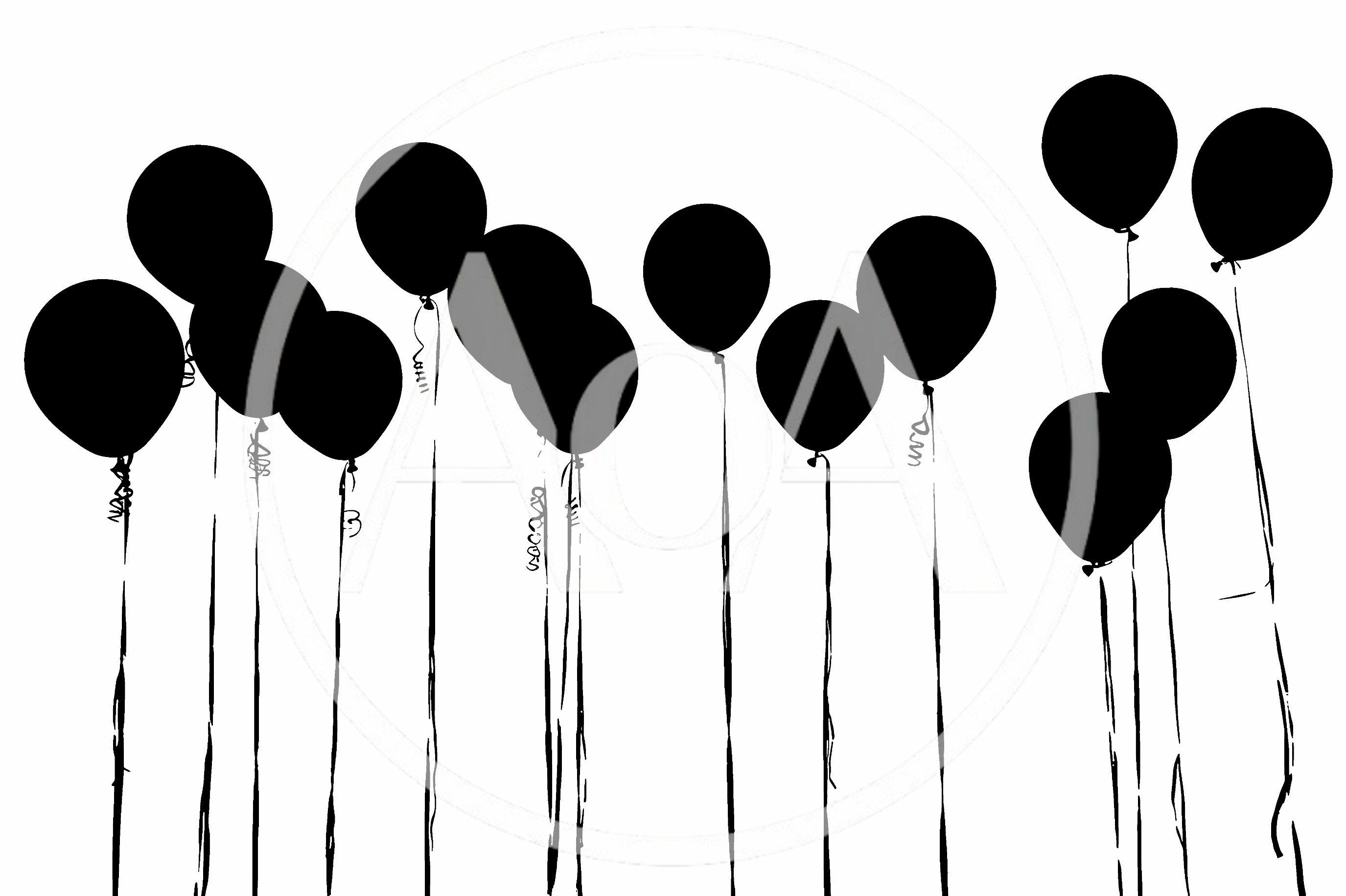 Black Balloon Silhouettes Floating Against White Background