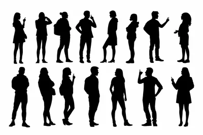 Set Of Diverse People Silhouettes Standing And Talking