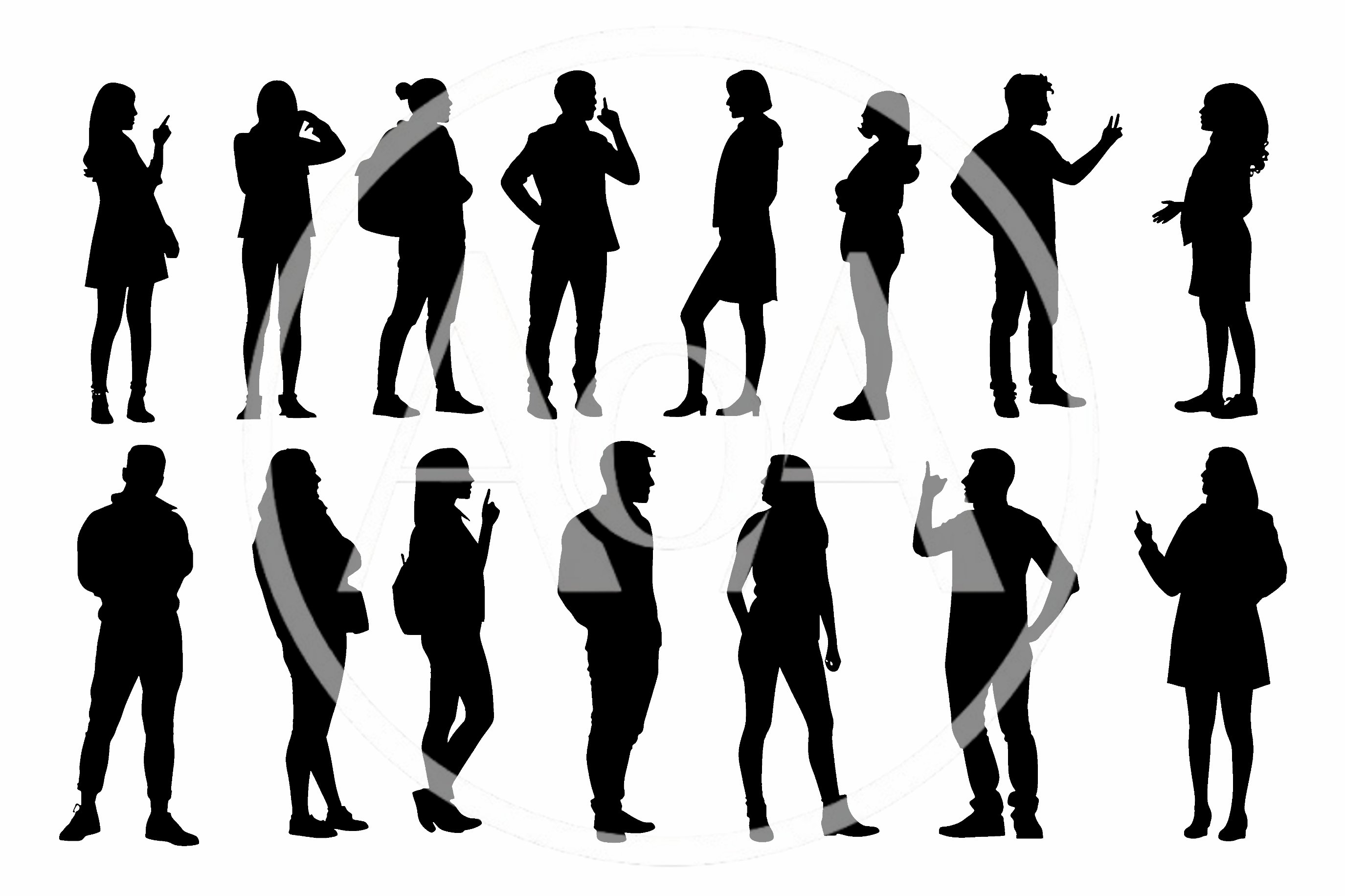 Set Of Diverse People Silhouettes Standing And Talking