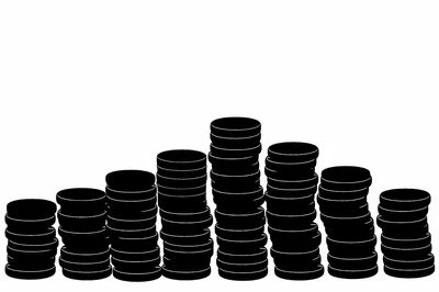 Black Silhouette Stacks Of Coins On White Background