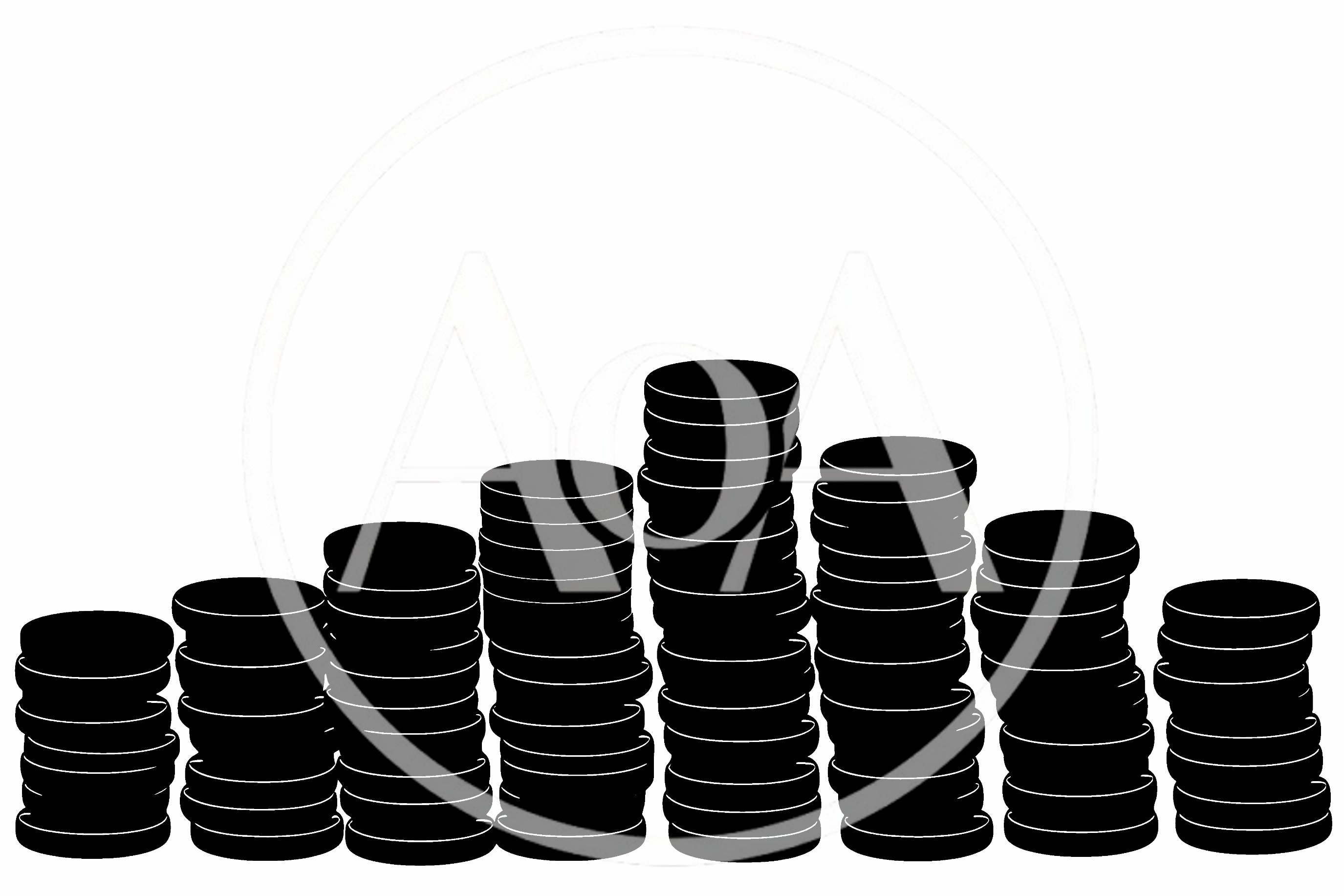 Black Silhouette Stacks Of Coins On White Background