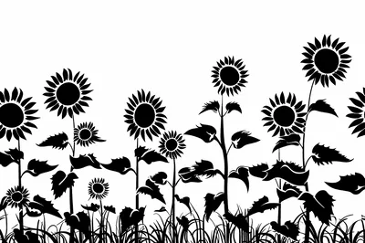 Black And White Sunflower Field Silhouette Illustration