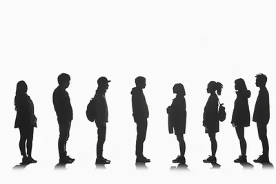 Silhouettes Of People Standing In A Line