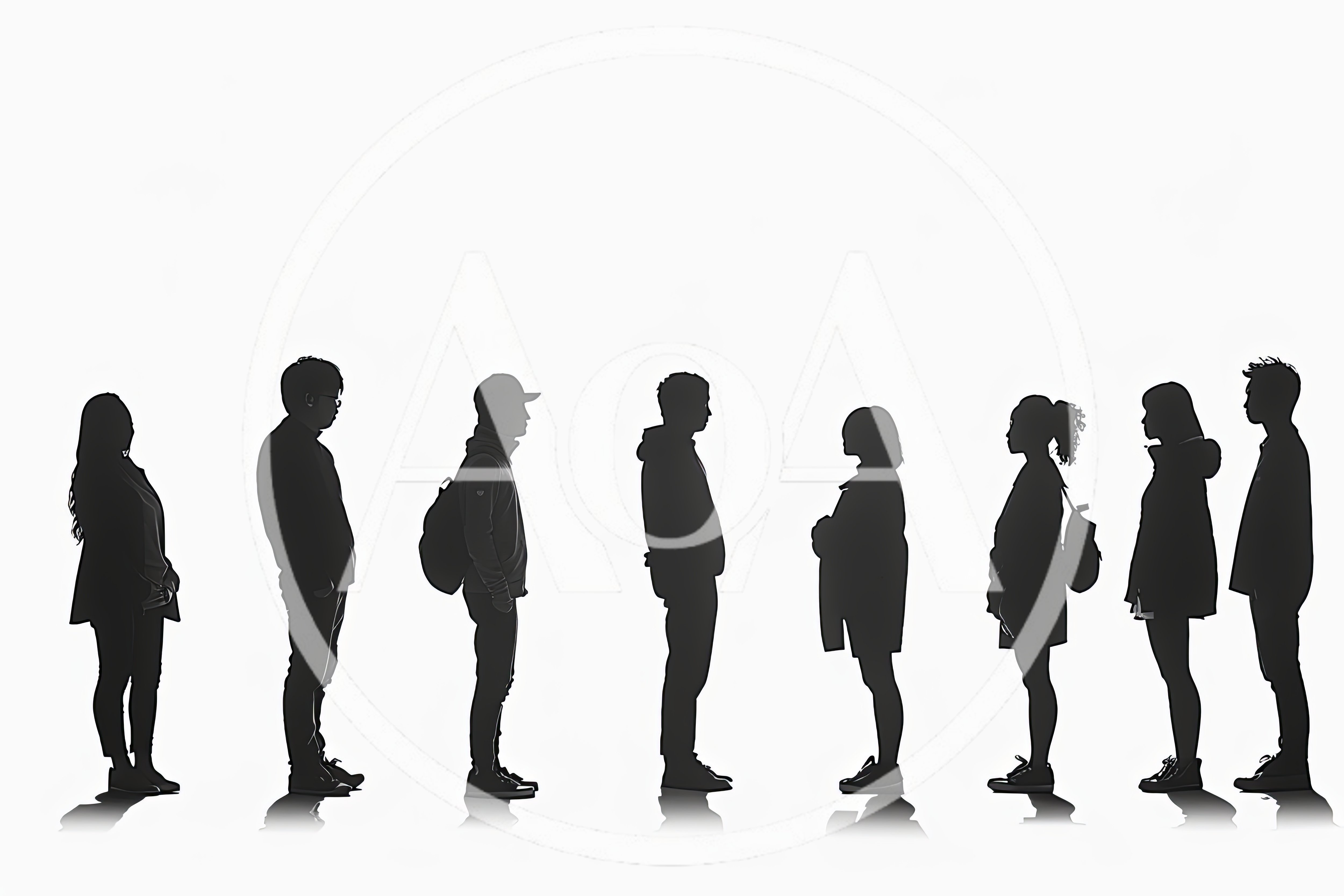 Silhouettes Of People Standing In A Line