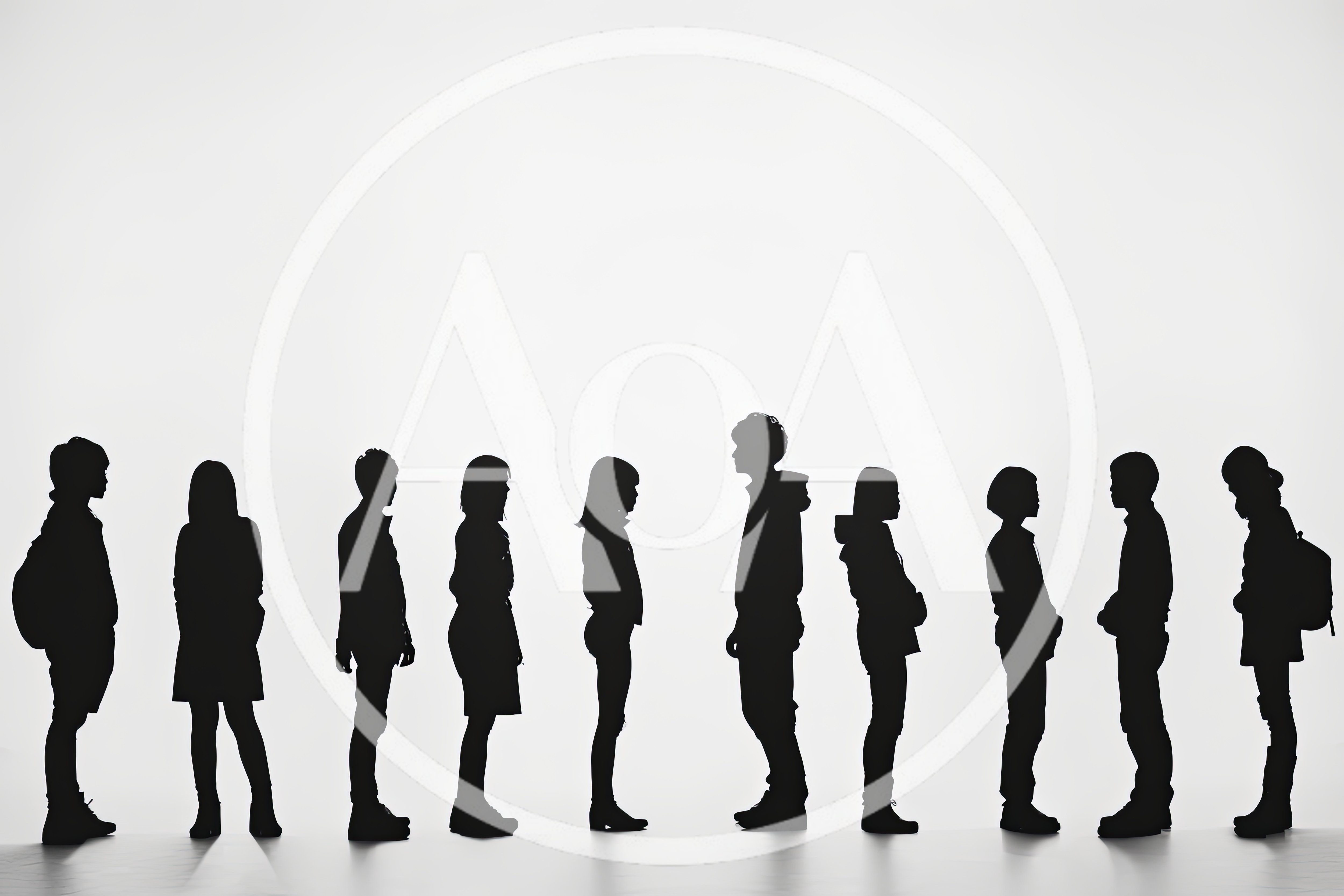 Silhouettes Of Students Standing In A Line