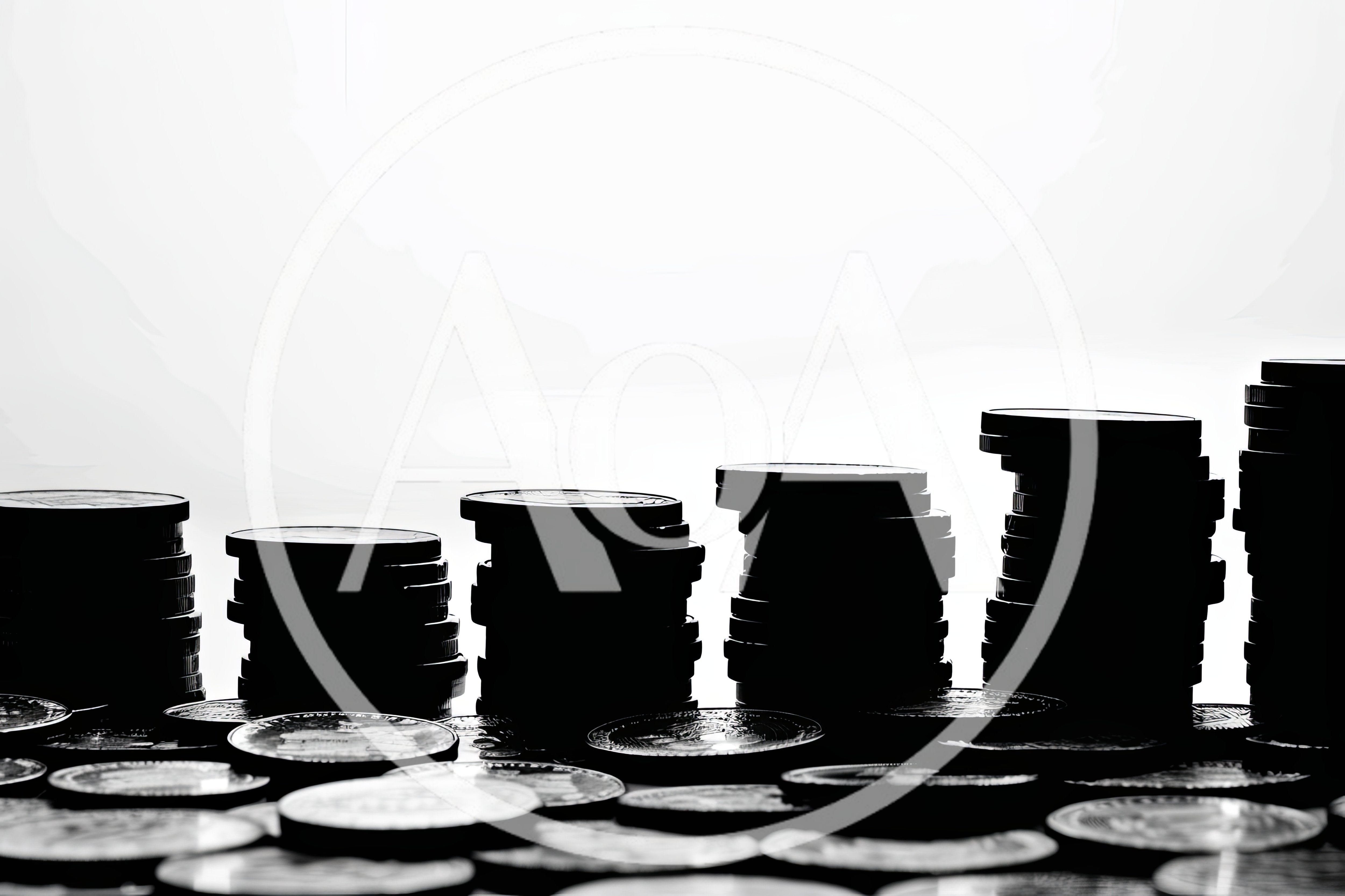 Silhouette Stacks Of Coins On A White Background