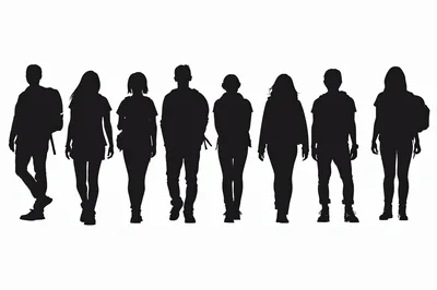 Silhouettes Of Diverse Students Walking Together