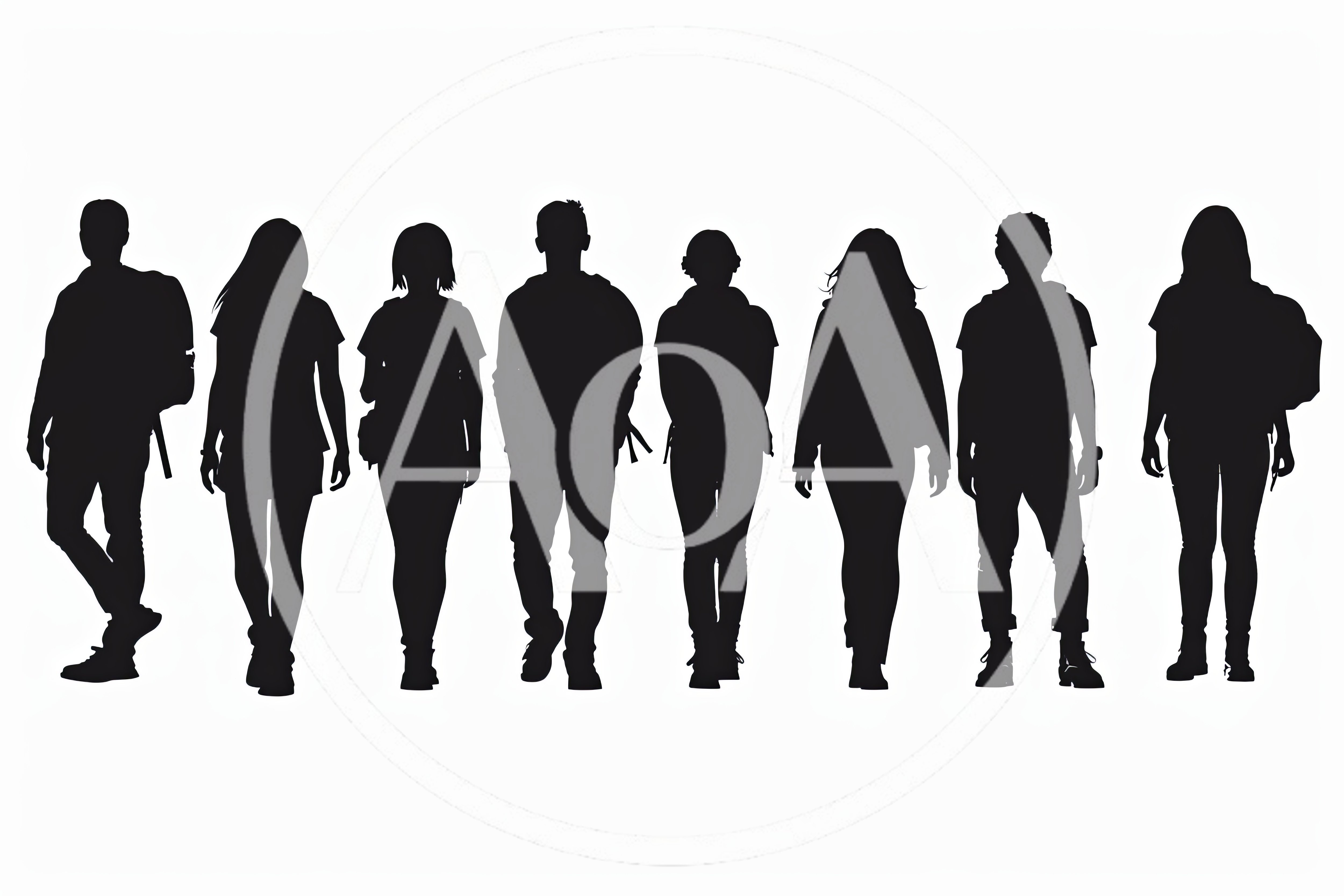 Silhouettes Of Diverse Students Walking Together