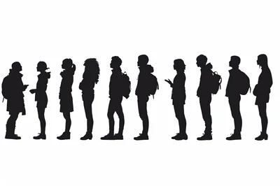 Silhouettes Of Students Standing In A Line