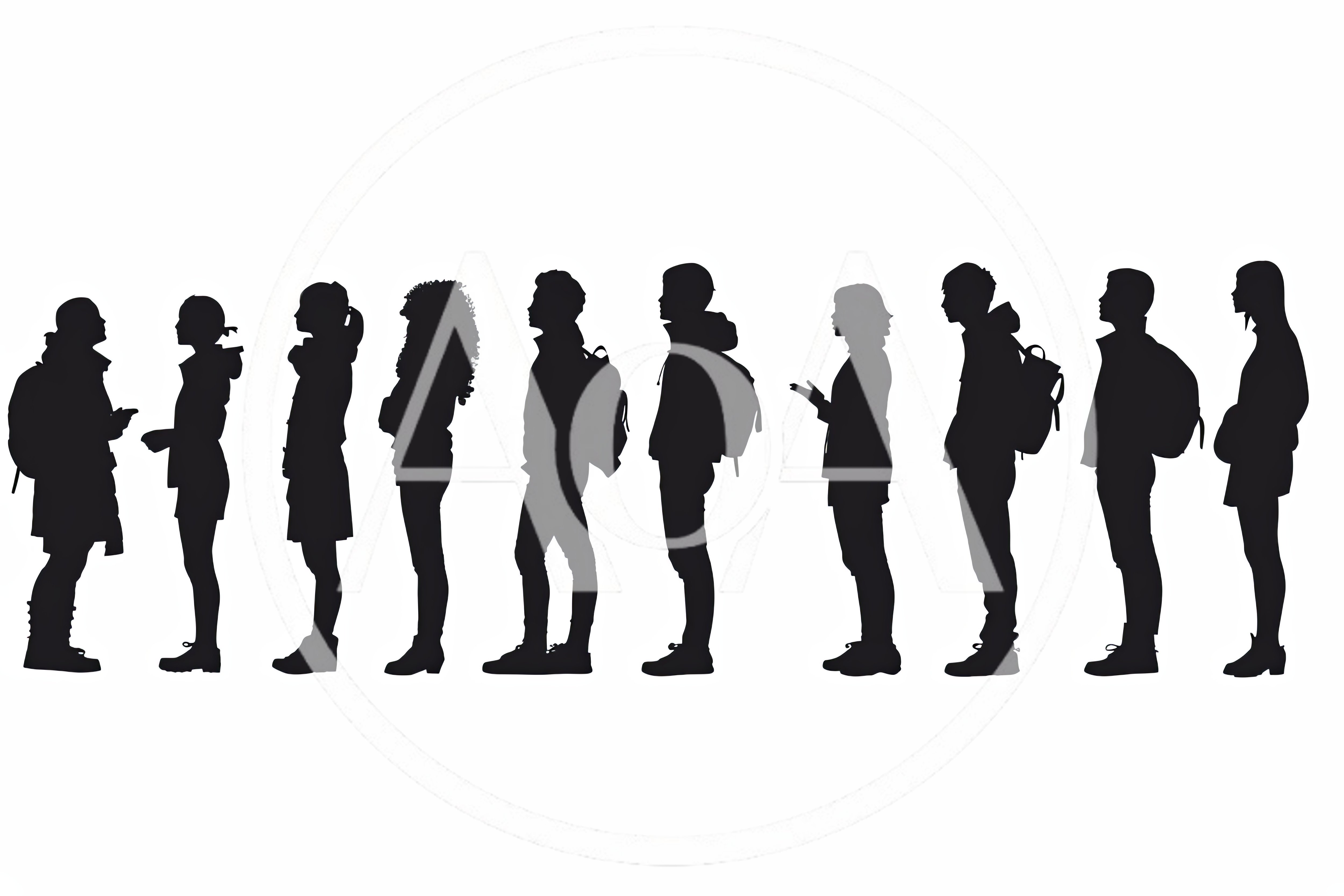 Silhouettes Of Students Standing In A Line