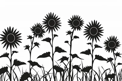 Black Silhouette Sunflower Field Illustration