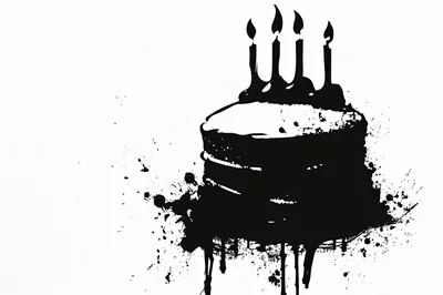 Black Ink Splatter Illustration Of A Birthday Cake