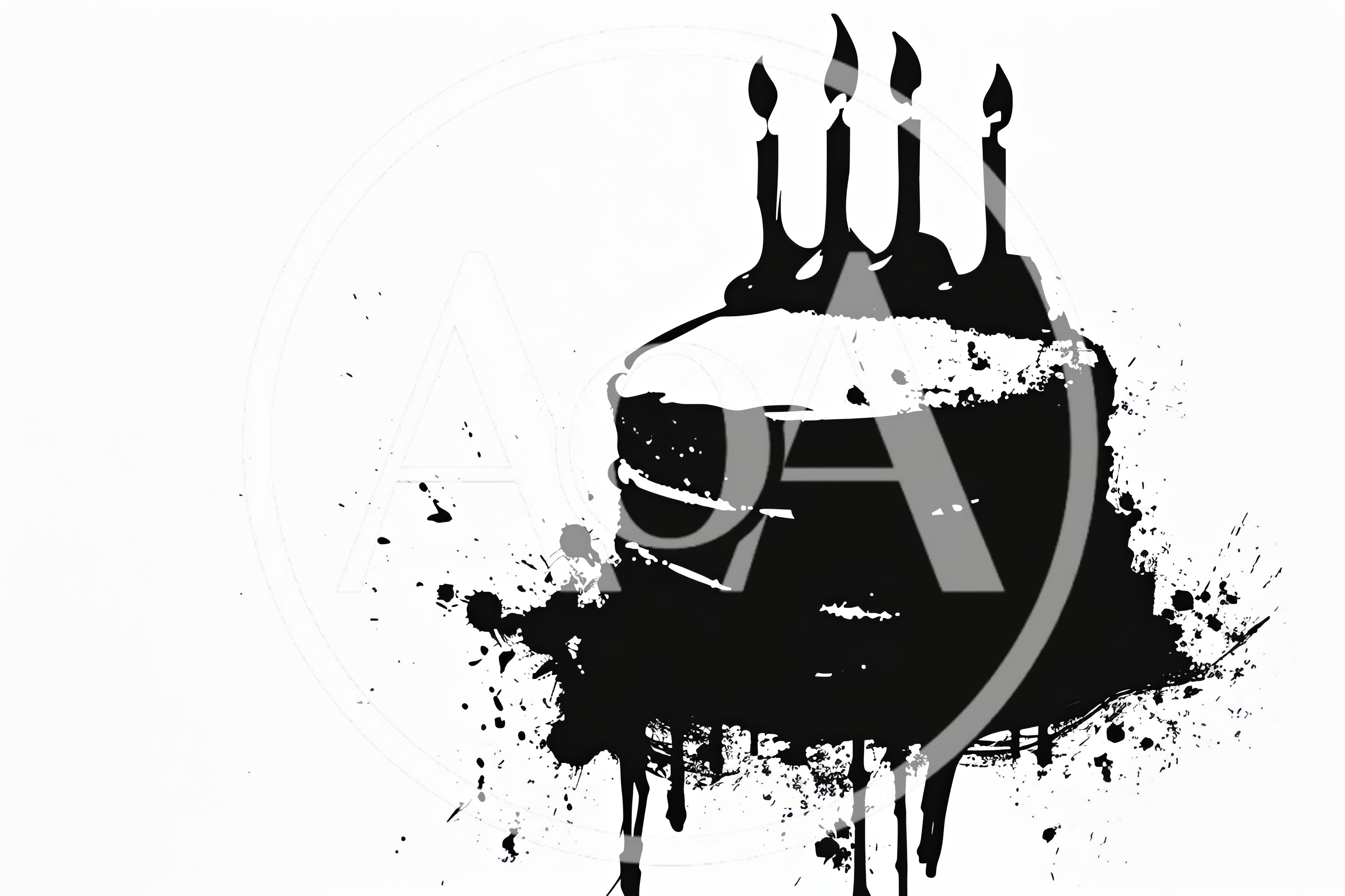 Black Ink Splatter Illustration Of A Birthday Cake